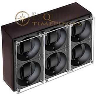 Swiss Kubik Watch Winder Sextuple Dark Brown Calf Leather Window Protect