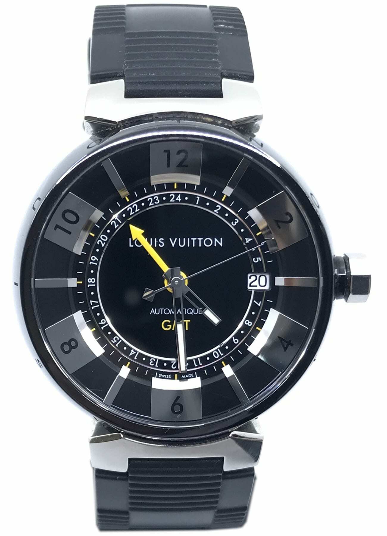 Pre-owned Louis Vuitton Black Stainless Steel Tambour Q1a62z Men's  Wristwatch 46 Mm