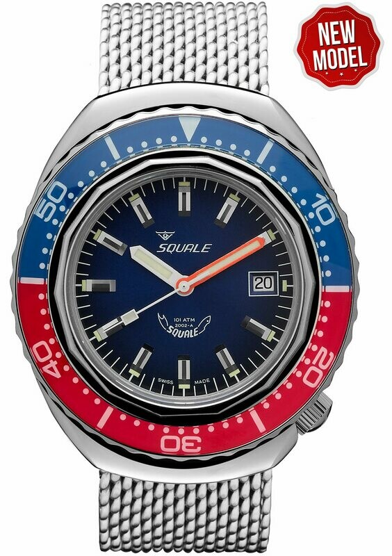 Squale Blue Red Sapphire Bezel 2002.SS.BLR.BL.ME22