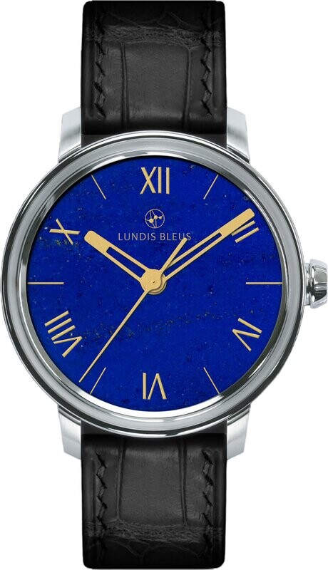 Lundis Bleus Contemporaines Lapis Lazuli Roman Numerals on Alligator Strap