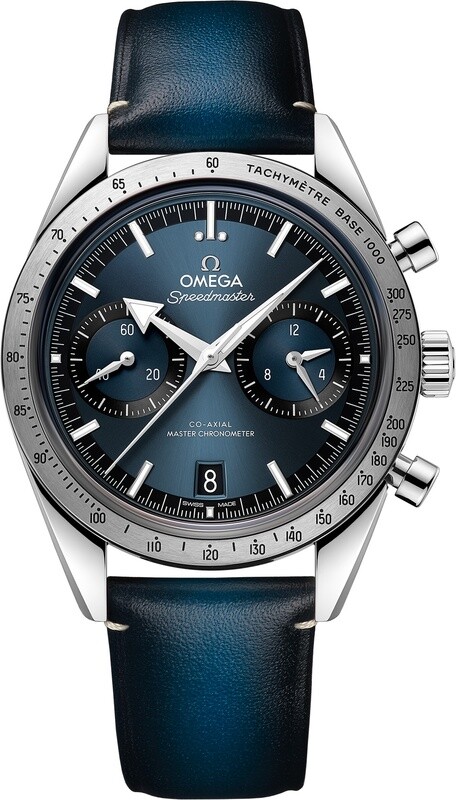 Omega Speedmaster 57 Coaxial Chronometer Chronograph Blue Dial 40.5mm on Strap