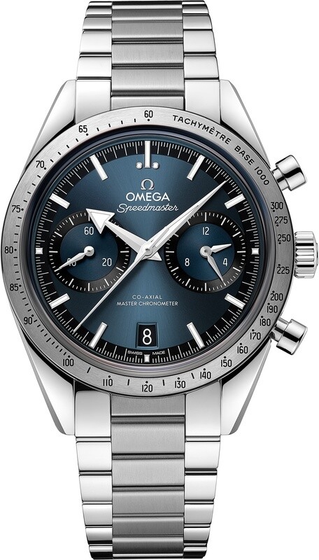 Omega Speedmaster 57 Coaxial Chronometer Chronograph Blue Dial 40.5mm on Bracelet