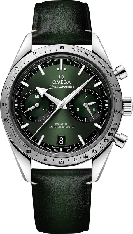 Omega Speedmaster 57 Coaxial Chronometer Chronograph Green Dial 40.5mm on Strap
