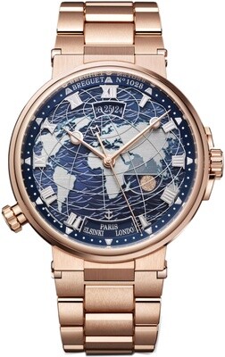Breguet Marine Hora Mundi 5557 Rose Gold Blue Dial on Bracelet