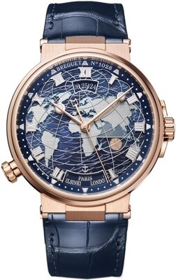 Breguet Marine Hora Mundi 5557 Rose Gold Blue Dial on Leather Strap