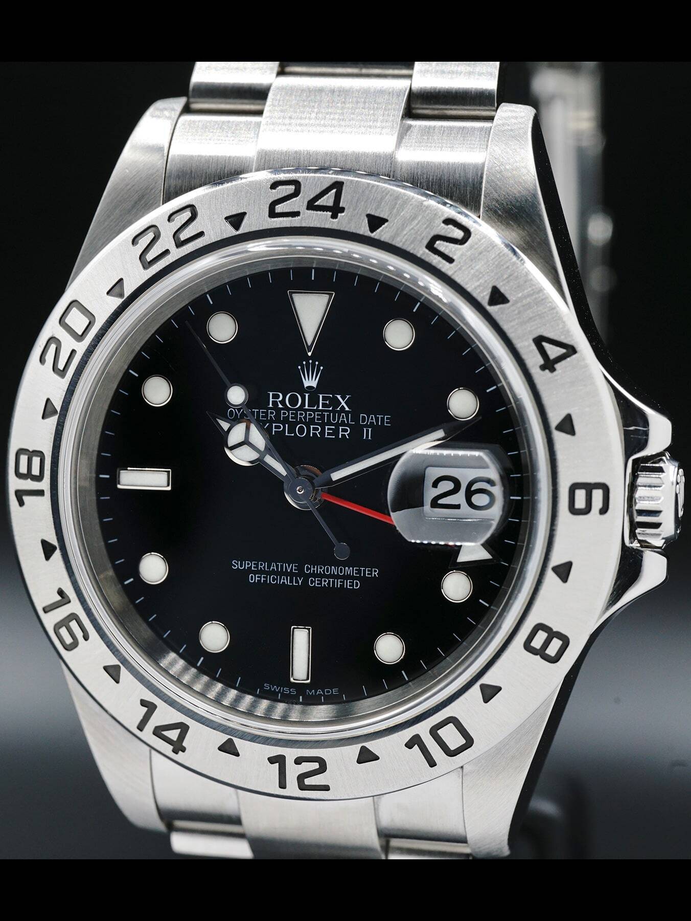 〇純正 ROLEX 2駒 14000 15200 67480 SS FZ8613 Rolex Explorer II GMT Steel Black Dial Mens 40mm Automatic