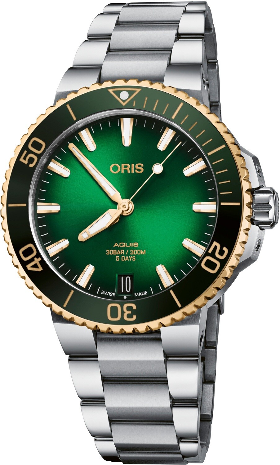 Oris Aquis Date Calibre 400 Bi Color Green Dial on Bracelet Exquisite Timepieces
