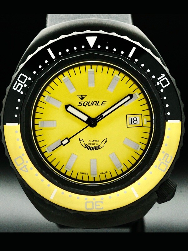 Squale 2002 Yellow Dial Rubber Strap B0834-02 2002.PVD.BKY.Y.NT