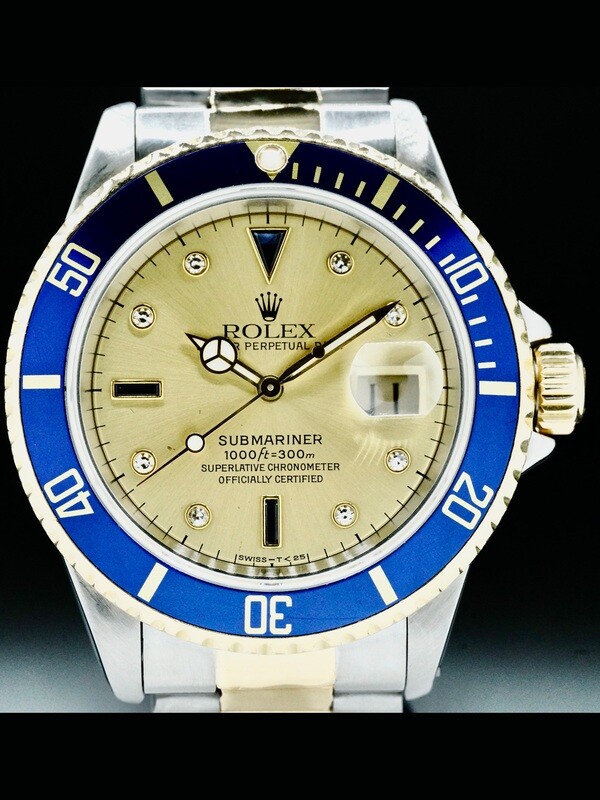 Rolex Submariner Date Steel and Yellow Gold Champagne Serti Dial 16613