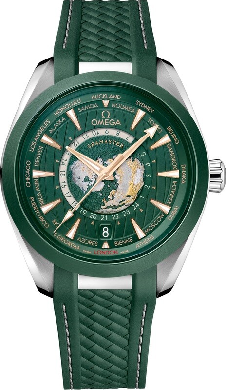 Omega 220.32.43.22.10.001 Seamaster Aqua Terra 150M Worldtimer 43mm Green Ceramic on Strap