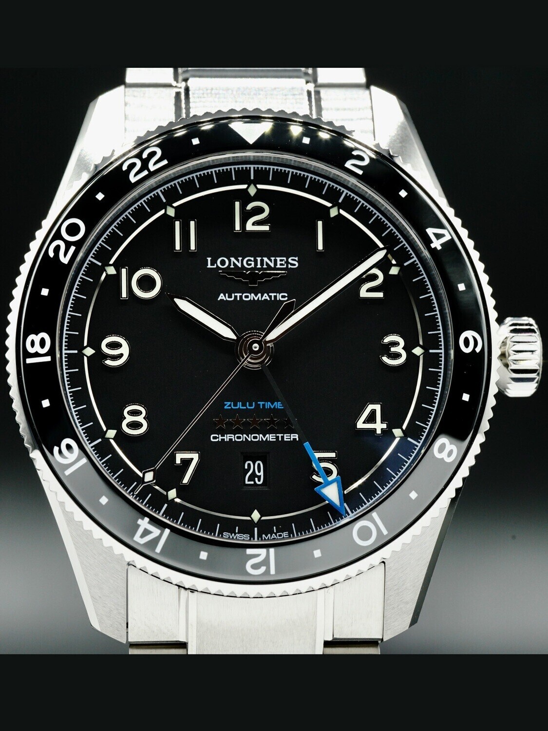 Longines L3.812.4.53.6 Spirit Zulu Time Black Dial - Exquisite Timepieces