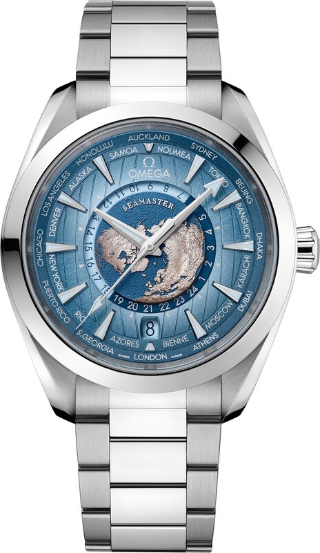 Omega 220.10.43.22.03.002 Seamaster Aqua Terra 150M Worldtimer Summer Blue on Bracelet
