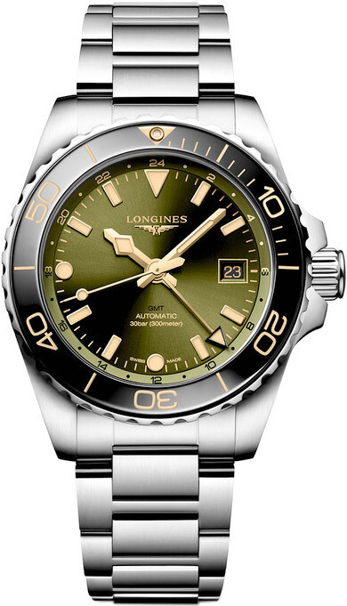 Longines Hydroconquest L3.790.4.06.6 GMT Sunray Green Dial on Bracelet