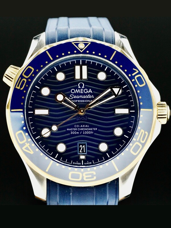Omega 210.22.42.20.03.001 Seamaster Diver 300M Co-Axial Master Chronometer Steel Yellow Gold on Strap