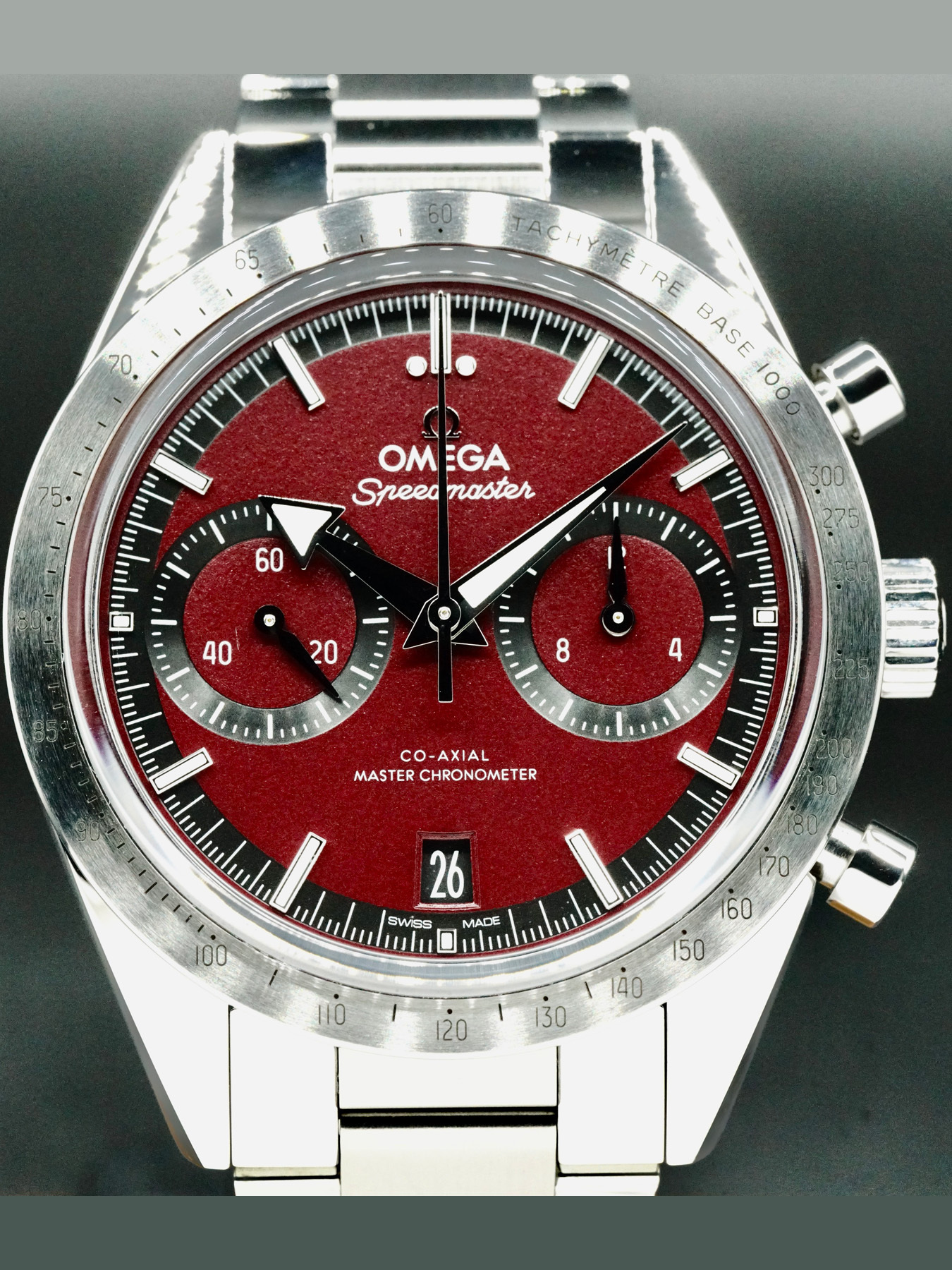 Omega Speedmaster 57 Coaxial Chronometer Chronograph Red Dial 40.5mm on Bracelet Exquisite Timepieces