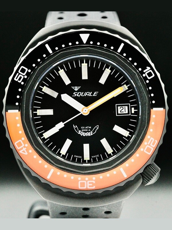 Squale B0834-02 2002.PVD.BKO.BK.NT 2002 Black PVD Black & Orange Bezel Special Edition