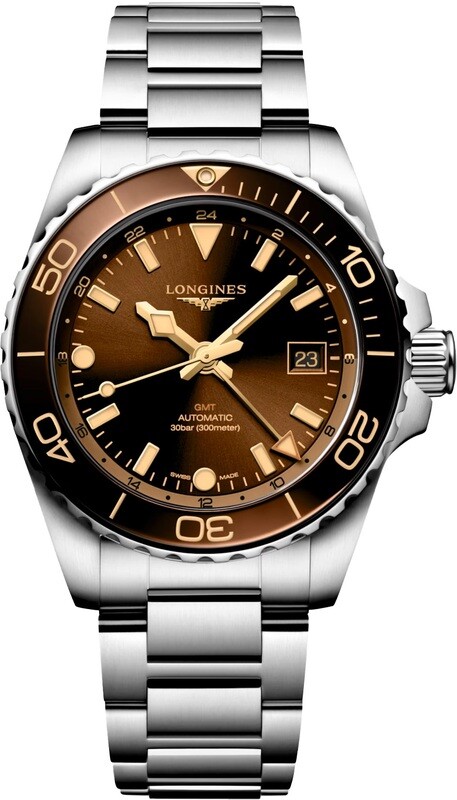 Longines Hydroconquest L3.790.4.66.6 GMT Sunray Brown Dial on Bracelet