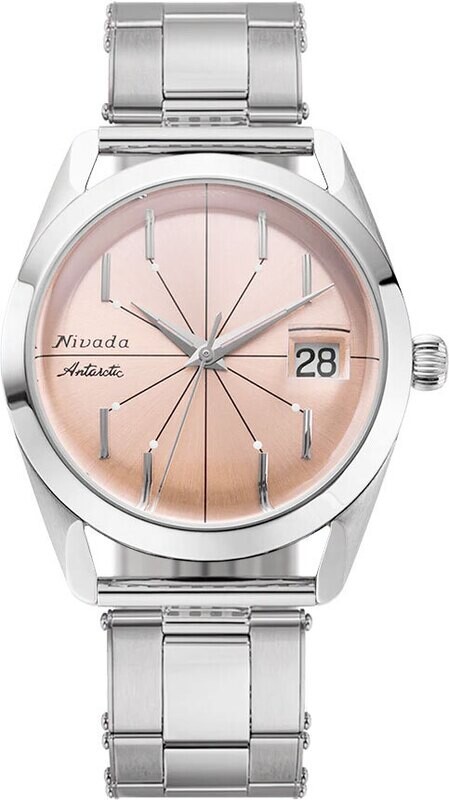 Nivada Grenchen 32042A08 Antartic Spider Salmon Dial Silver Bezel