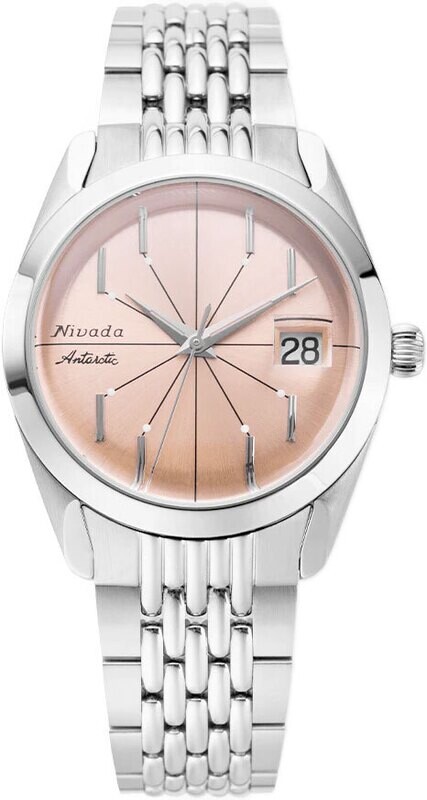 Nivada Grenchen 32042A04 Antartic Spider Salmon Dial Silver Bezel