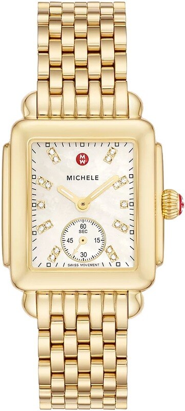 Michele Deco Mid 18K Gold Diamond Dial Watch MWW06V000004