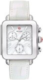 Michele Deco Sport Chronograph Stainless Steel White Leather Watch MWW06K000066