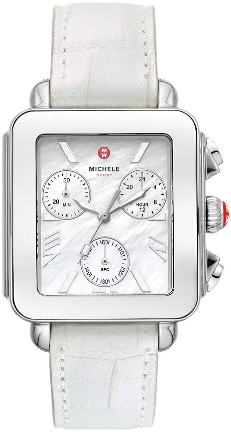 Large Michele Watch MW White Shopping Bag With Gray Ribbon Handles Michele | Accessories | Large Michele Watch Mw White  main image 3