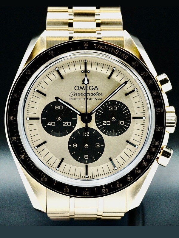 Omega 310.60.42.50.99.002 Speedmaster Moonwatch Professional Master Chronometer Moonshine Gold Dial on Bracelet