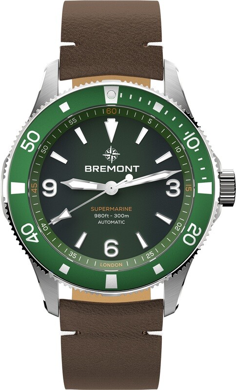 Bremont SM40-ND-SS-GN-L-S Supermarine 300M Green Dial on Leather Strap