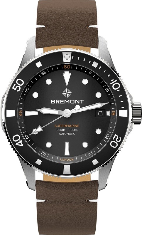 Bremont SM40-DT-SS-BK-L-S Supermarine 300 Date Black Dial on Leather Strap