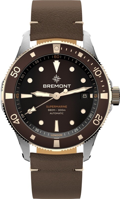 Bremont SM40-DT-BI-BR-L-S Supermarine 300M Date Brown Dial on Leather Strap