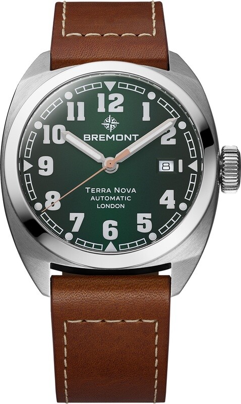 Bremont TN40-DT-SS-GN-L-S Terra Nova 40.5 Date Green Dial on Leather Strap