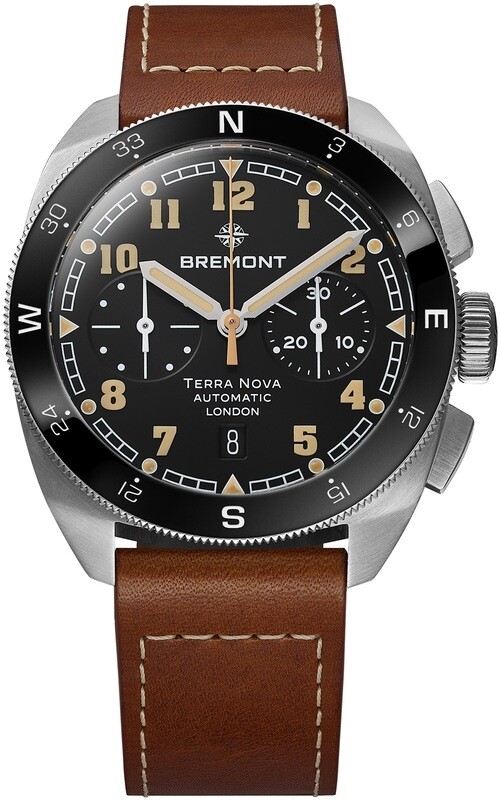 Bremont TN42-CHR-SS-BK-L-S Terra Nova 42.5 Chrono Black Dial on Leather Strap