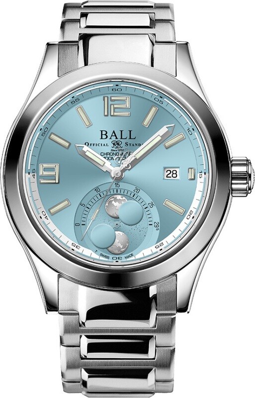Ball Engineer II Moon Phase Chronometer 43mm Ice Blue Dial on Bracelet