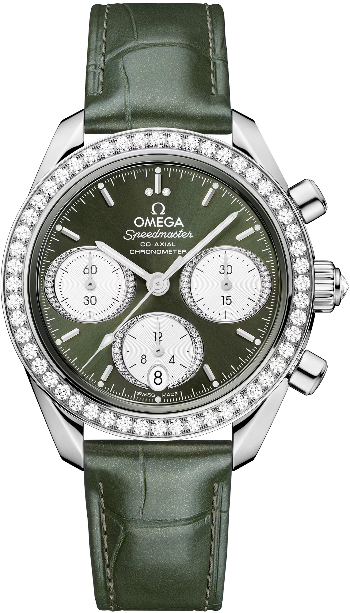 Omega Speedmaster 38 Co Axial Chronograph 38mm Steel On Strap Men s Watch in Green 324.18.38.50.60.001 by Exquisite Timepieces