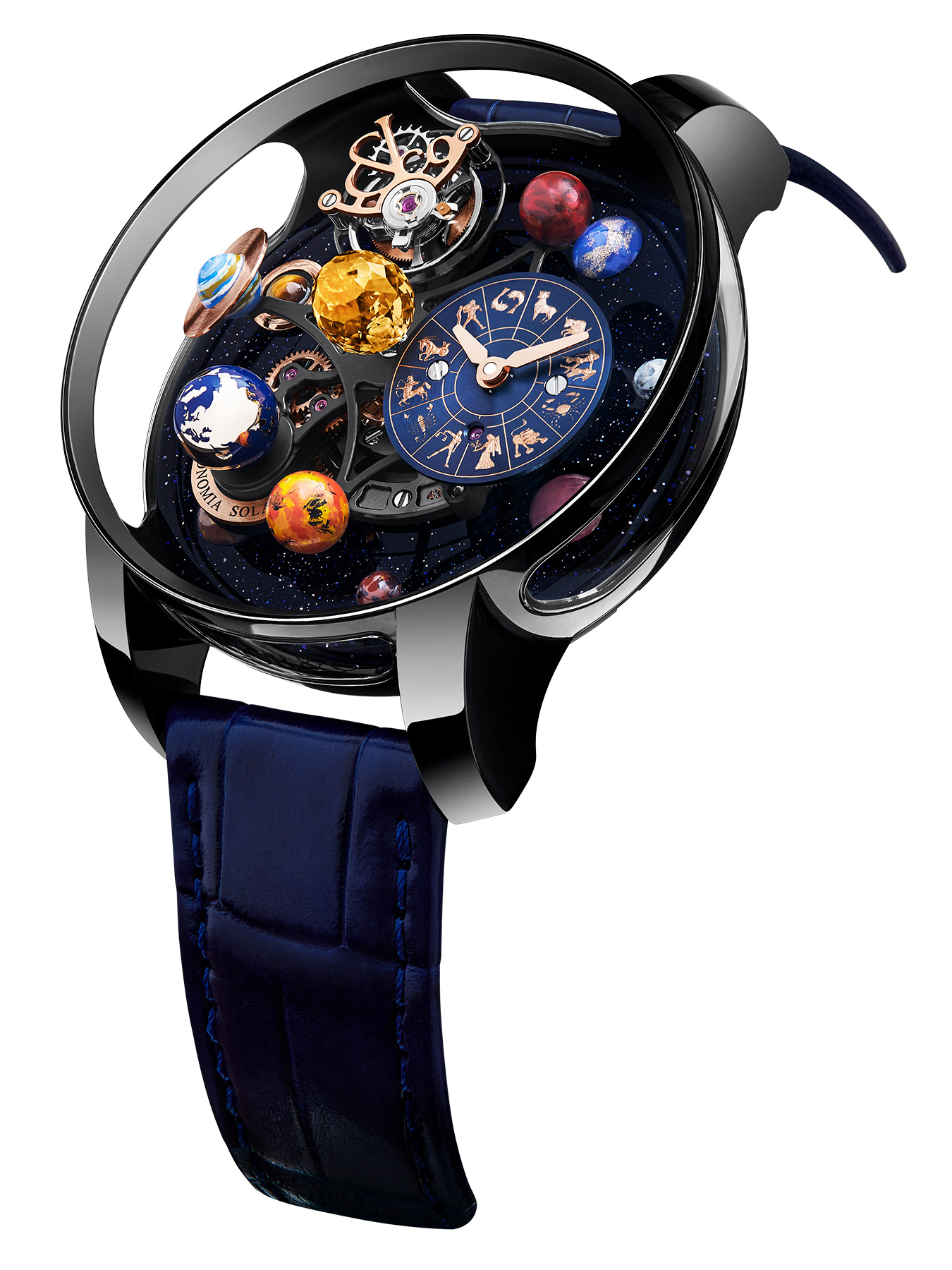 Jacob Co. Astronomia Solar Zodiac Black DLC Titanium Sapphire Exquisite Timepieces