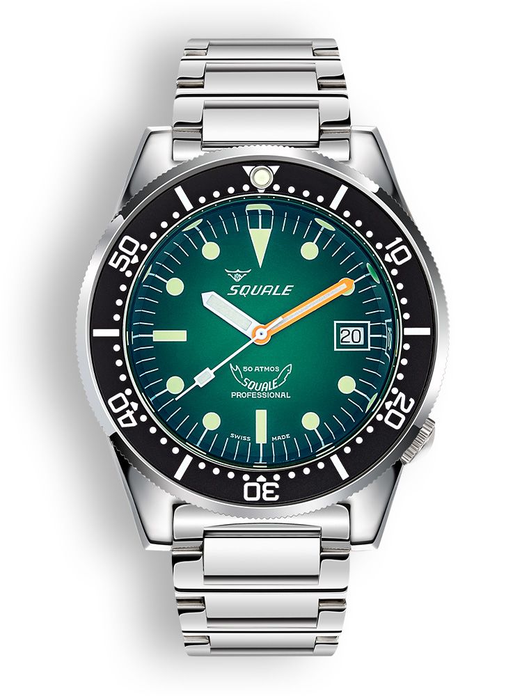 Squale 1521 Green Ray Steel Green on Bracelet 1521PROFGR.SQ20L
