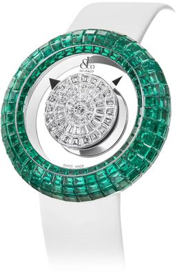 Jacob & Co. Brilliant Mystery Emeralds Diamonds White Gold on Strap 38mm