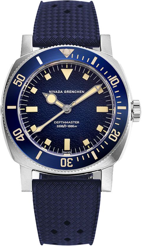Nivada Grenchen 14129A24 Depthmaster Blue on Rubber Strap