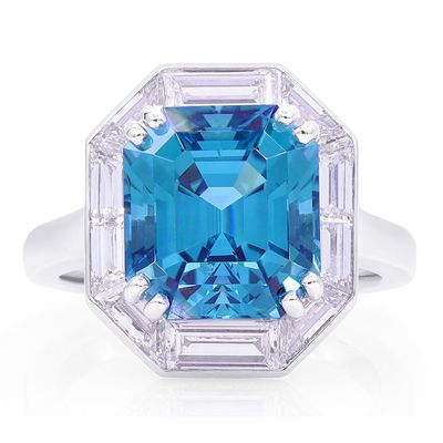 Oscar Heyman 6.62ct Green-Blue Tourmaline Frame Ring 303663