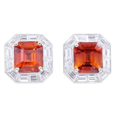 Oscar Heyman Vivid Orange Sapphire Frame Earrings 706995