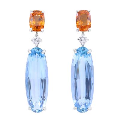 Oscar Heyman Aquamarine & Orange Sapphire Earrings 707034