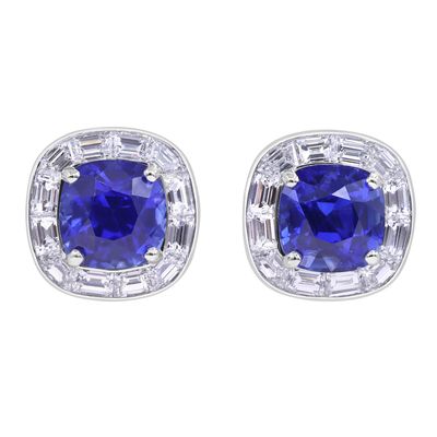 Oscar Heyman Vibrant Blue Sapphire Frame Earrings 707047