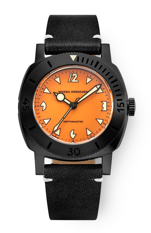 Nivada Grenchen 14131A01 Depthmaster Black Pumpkin on Leather Strap
