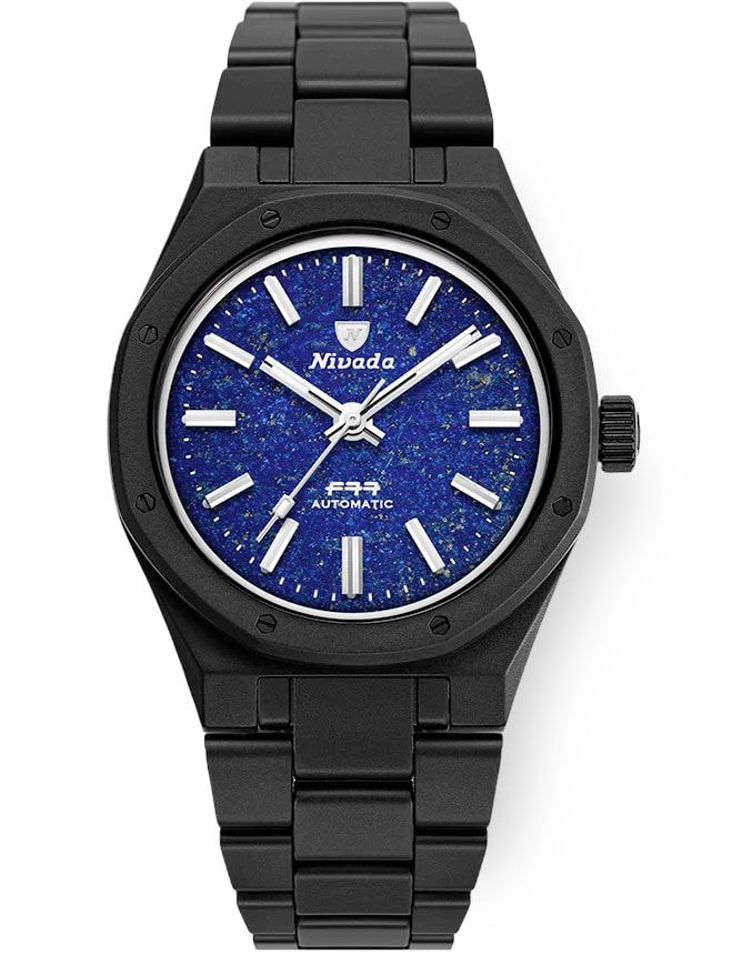 Nivada Grenchen 68022A77 F77 Black Ceramic Lapis Lazuli on