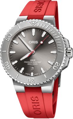 Oris 01 733 7789 4153-07 4 23 36FC Aquis Date Relief Silver Dial On Strap