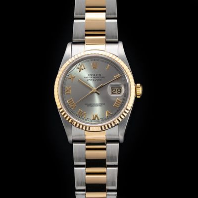Rolex R16233 Datejust Stainless Steel & 18K Gold Slate Dial Roman