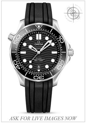 Omega 210.32.42.20.01.001 Seamaster Diver 300M Co-Axial Master Chronometer Black Dial On Rubber Strap