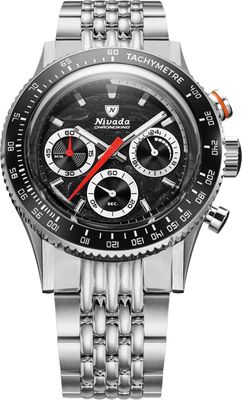 Nivada Grenchen 87050Q04 Chronoking Mecaquartz Racing Black On Beads Of Rice Bracelet