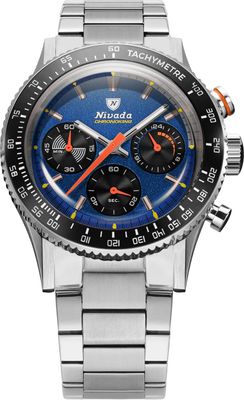 Nivada Grenchen 87050Q20 Chronoking Mecaquartz Racing Blue On Bracelet Flat Link
