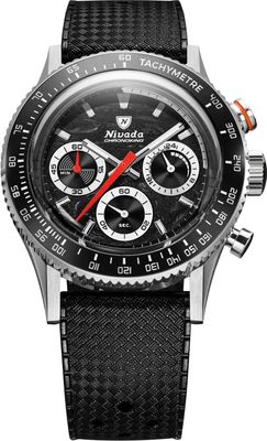 Nivada Grenchen 87048Q01 Chronoking Mecaquartz Racing Black On Rubber Tropic Strap